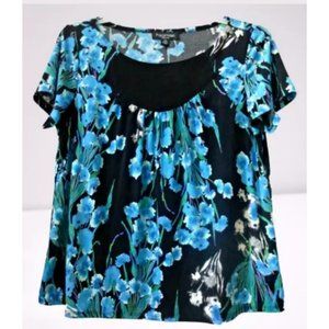 Perceptions Women Blouse T-Shirt Top Size 14W Short Sleeve Black Scoop Neck